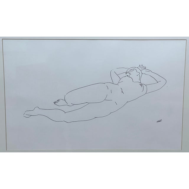 Fabulous c.1958 B&W original lithograph by the famed American artist, Henry Strater, depicting a reclining nude. This is a...