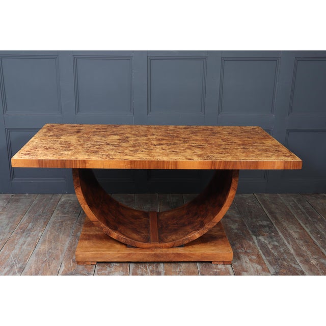 1930s Art Deco French U-Base Dining Table in Burr Walnut, 1930s For Sale - Image 5 of 15
