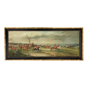 Fox Hunt Landscape Scene Framed Print Behind Glass