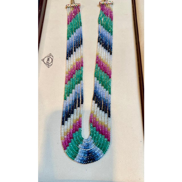 454 Carat 7 Layer Natural Emerald Ruby & Sapphire Bead Necklace Adjustable For Sale - Image 11 of 18
