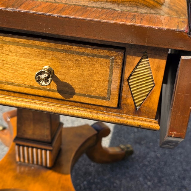 Wood Vintage Regency Revival Rosewood Pedestal Drop-Leaf Table With Drawer, Brass-Mounted Base For Sale - Image 7 of 12