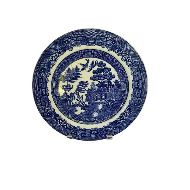 2 Antique Allertons Ltd Blue Willow 10" Dinner Plate Smooth Edge Crown Stamp Made in Staffordshire England 1929. Each...