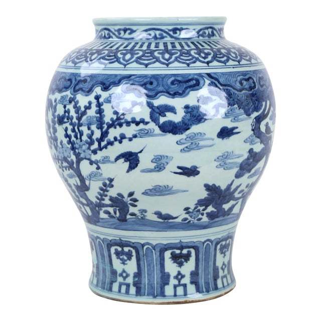 19th Century Ching Dynasty Blue and White Temple Vase For Sale