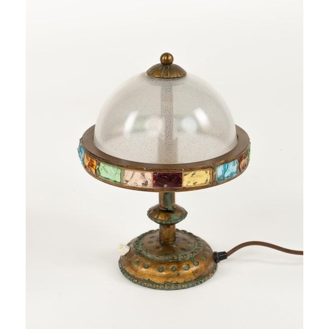 Table Lamps in Wrought Iron and Hammered Glass attributed to Longobard, Italy, 1970s, Set of 2 For Sale - Image 11 of 14