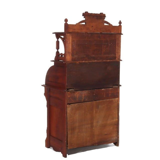Antique Eastlake Walnut Cylinder Roll Top Paneled Secretary Desk C1890 For Sale - Image 10 of 18