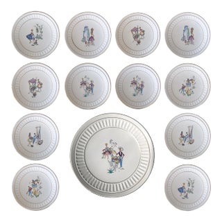 1950s Dutch Ceramic Dessert & Cake Plate Set- 13 Pieces For Sale