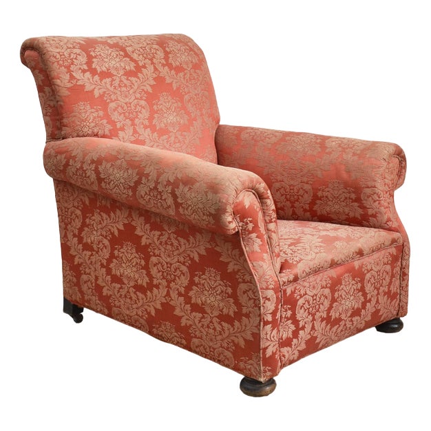 Antique Scroll Arm Deep Seated Armchair, 1920s For Sale