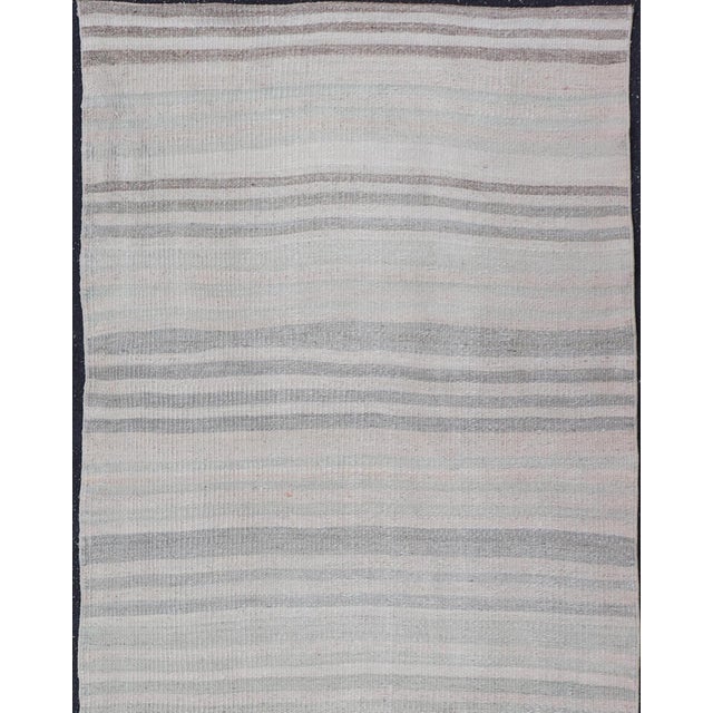 Mid 20th Century Minimalist Striped Design Turkish Vintage Kilim Rug in Soft Neutral Tones For Sale - Image 5 of 12