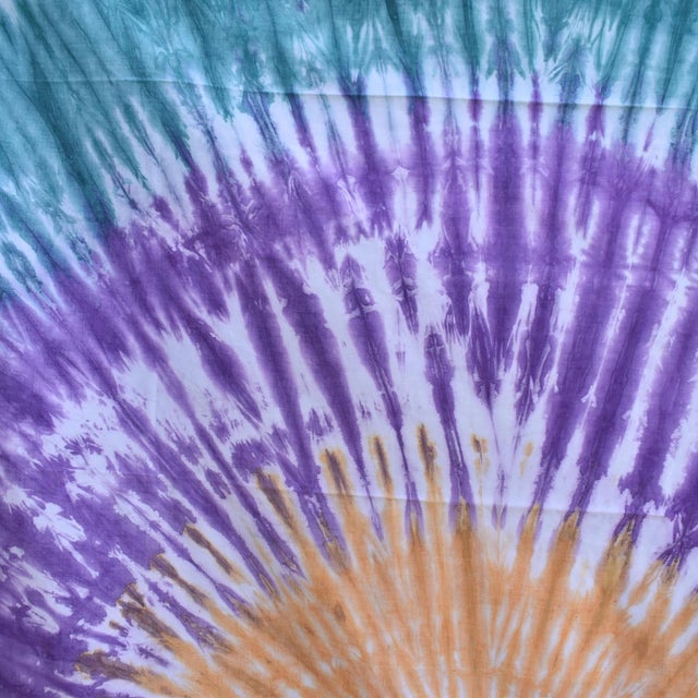Early 20th Century Early 20th Century Yoruba Tie Dyed Orange Teal and Purple Textile 90.5x75 inch For Sale - Image 5 of 7