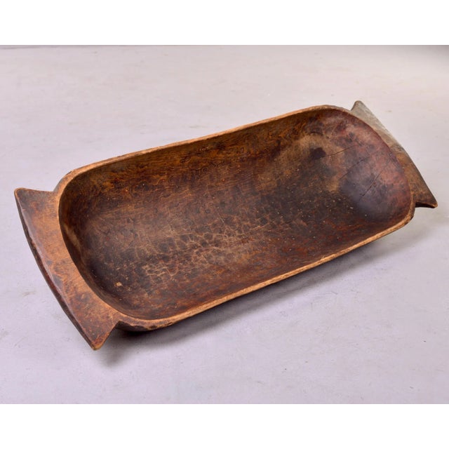Brown Extra Large Eastern European Hand Carved Dark Wood Dough Bowl For Sale - Image 8 of 11
