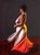 Liquid Sunset II by Kirsten Savage | Oil on panel Woman in a flowing dress against a dark background For Sale