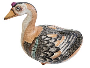 Late 20th Century Mottahedeh Chinese Export Style Porcelain Goose Tureen Made in Italy