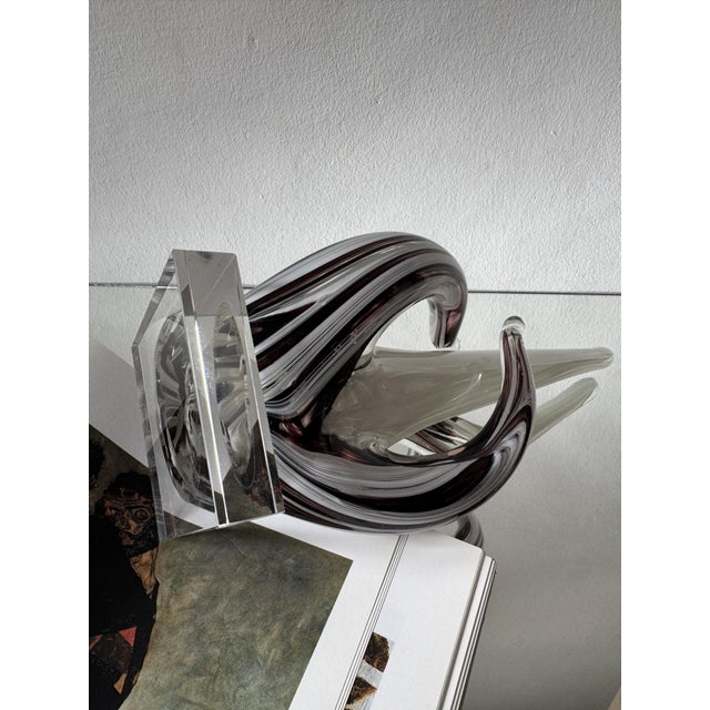 Smoky Amethyst Sommerso Murano Glass Sculpture with White Ribbon, Italy, 1970s For Sale - Image 9 of 15