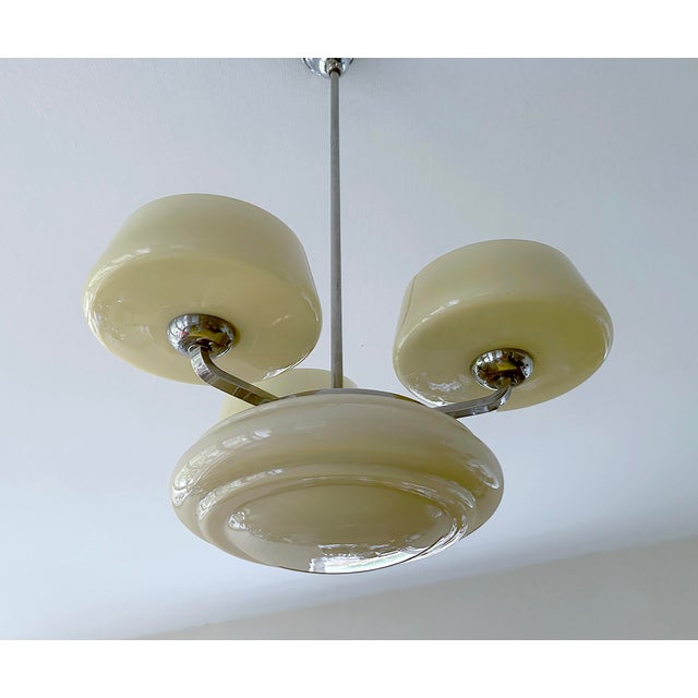 Metal Art Deco Pendant Light in Glass, 1930s For Sale - Image 7 of 18