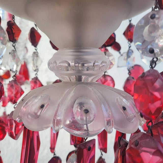 Ruby and Clear Bohemian Crystal Chandelier, 1900s For Sale - Image 17 of 18