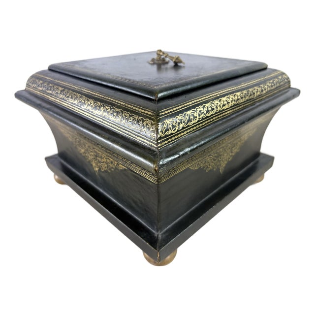 Mid 20th Century Italian Tooled Leather Dresser Box For Sale