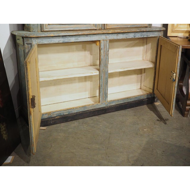 Monumental 18th Century Hand Scraped and Painted French Buffet Deux Corps Bibliotheque For Sale - Image 13 of 18