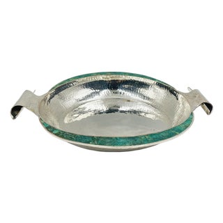 1980s Emilia Castillo Silver-Plated Serving Bowl With Malachite Inlay, Mexican Design For Sale