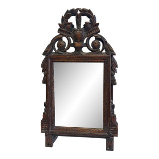 Antique French Carved Wood Tabletop Courting Mirror For Sale