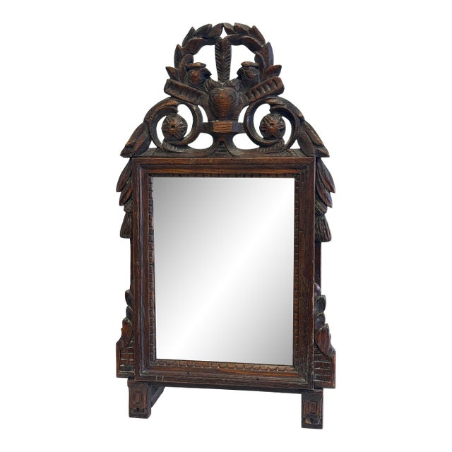 Antique French Carved Wood Tabletop Courting Mirror For Sale