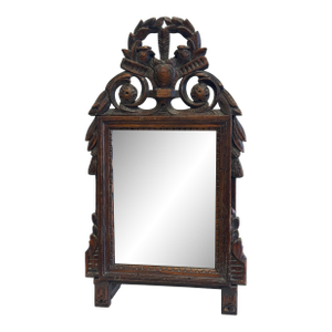 Antique French Carved Wood Tabletop Courting Mirror