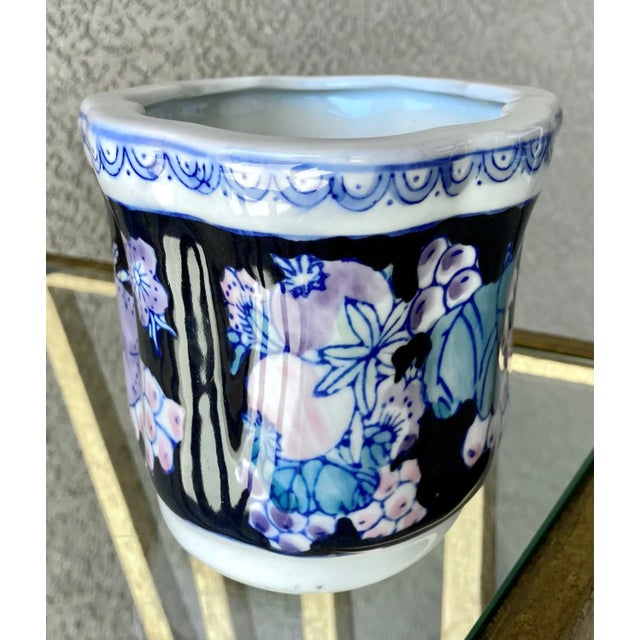 Circa 1970 Chinoiserie-Inspired Highly Glazed Earthenware Cachepots – A Pair For Sale - Image 4 of 13