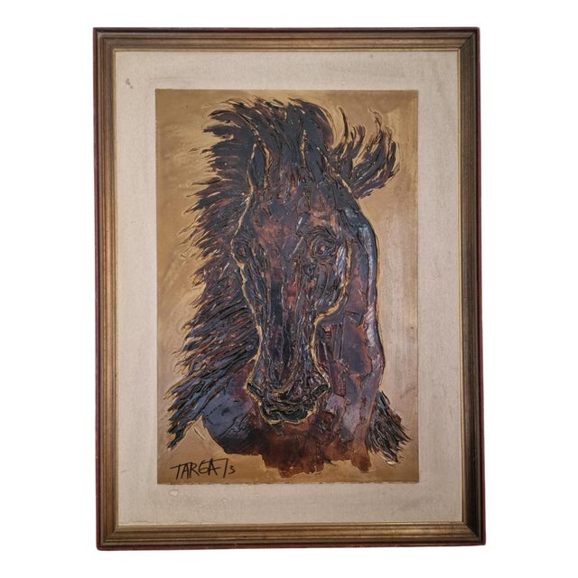 Targa, Vintage Horse Portrait, 1970s, Acrylic Painting For Sale