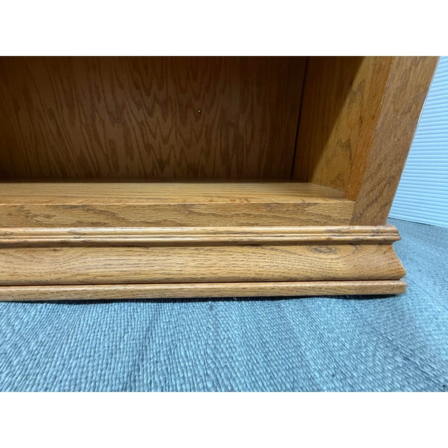 Double-Wide Golden Oak Wood Bookcase For Sale - Image 12 of 12
