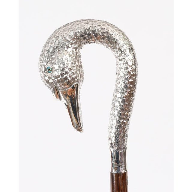Antique Sterling Silver Swan Walking Stick Cane, 1890s For Sale - Image 3 of 14