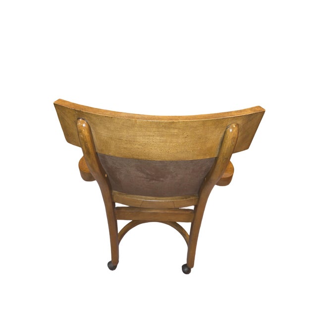 Wood Pair of Vintage Regency Style Upholstered Wood Armchairs on Casters For Sale - Image 7 of 11