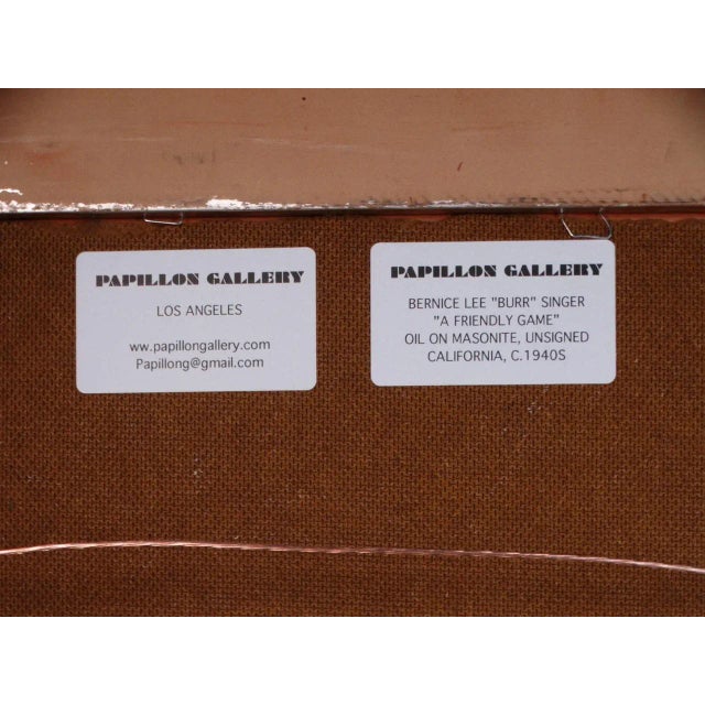 Wood Circa 1940s "A Friendly Game" Figurative Oil Painting by Burr Singer, Framed For Sale - Image 7 of 8