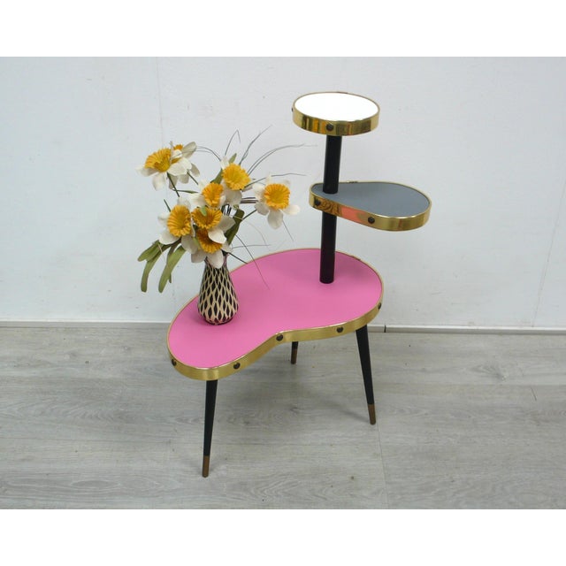 50s 60s flower stand / flower table / Flower cake stand with 3 levels Kidney shape, in pink gray white, from the Mid...