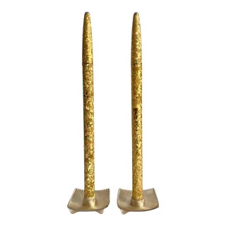 Mid Century Ronson Varaflame Candles Brushed Gold Tone Candle Holders a Pair For Sale
