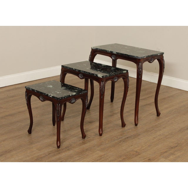 Brown Rococo Style Set of Three Marble Top Mahogany Nesting Tables For Sale - Image 8 of 18