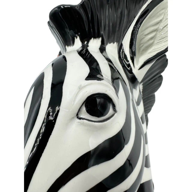 Ceramic Vintage Zebra Head Ceramic Planter Vase 9" Mid Century Safari Decor For Sale - Image 7 of 12