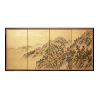 C. 1960s Showa Era Japanese Byobu Screen "Mountain Landscape With Pine Trees" For Sale