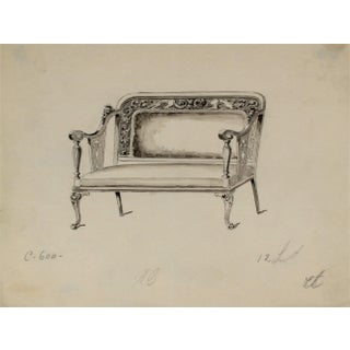 Study of a Settee, Ink and Graphite, Circa 1920s For Sale