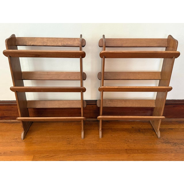 Mid-Century Modern Mid-Century Arts & Crafts Three-Tier Wood Book Trough Stands, a Pair For Sale - Image 3 of 7