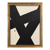 Black and Cream Abstract Painting Titled Mini Abstract Cream Black by Ron Giusti For Sale