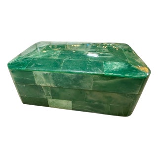 Vintage Green Malachite-Style Tessellated Stone Box For Sale