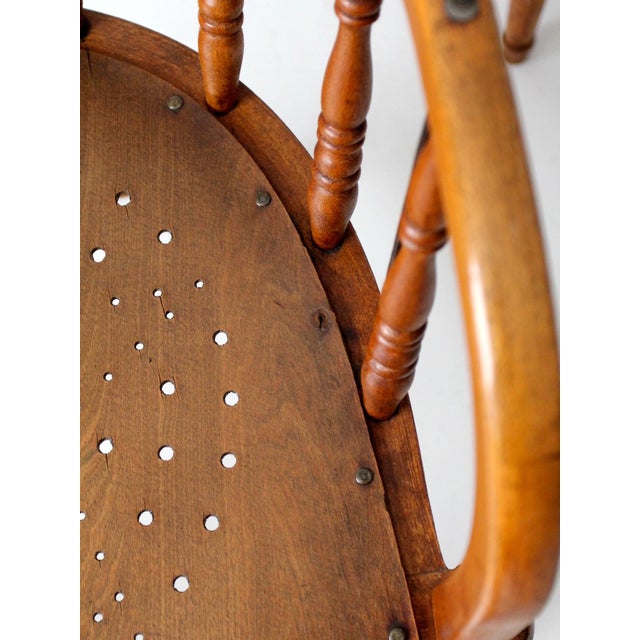 Antique Wood Captain's Chairs Set 3 For Sale - Image 15 of 15