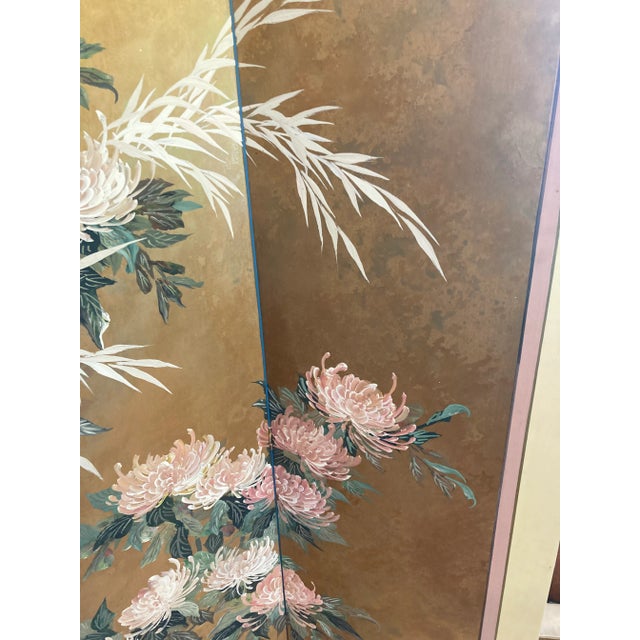 Mid-Century Japanese Style Hand Painted Four-Panel Screen by Lucien Leinfelder For Sale - Image 10 of 13