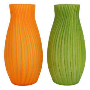 Vintage Striped Satin Glass Vases, Italy, 1970s, Set of 2