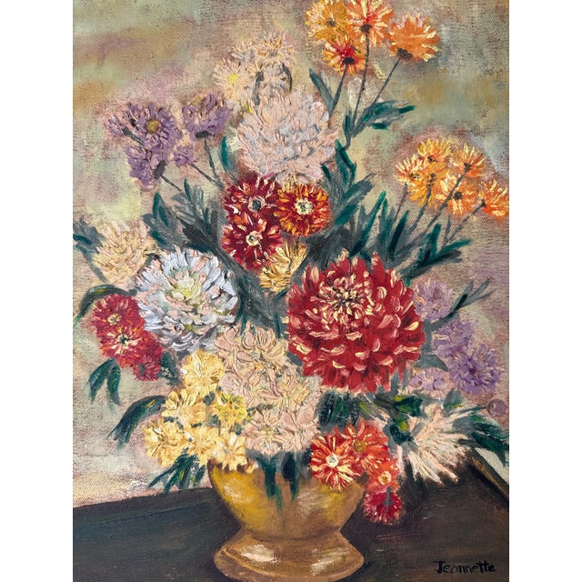 1970s Vintage Jeannette Floral Still Life Oil on Canvas Painting, Gilt Framed For Sale - Image 11 of 12
