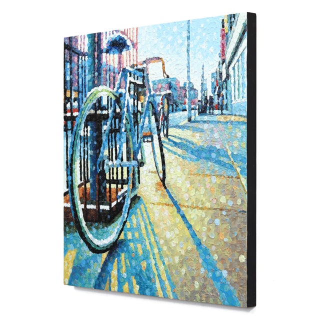 Contemporary Live Through You - Original Urban Bicycle Still Life Pointillist Acrylic Painting For Sale - Image 3 of 9