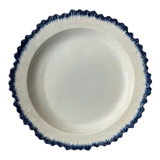 Antique Early 19th Century English Pearlware Blue Feather Edge Plate by Rogers For Sale