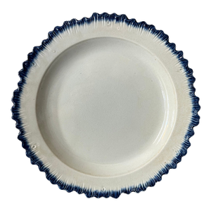 Antique Early 19th Century English Pearlware Blue Feather Edge Plate by Rogers