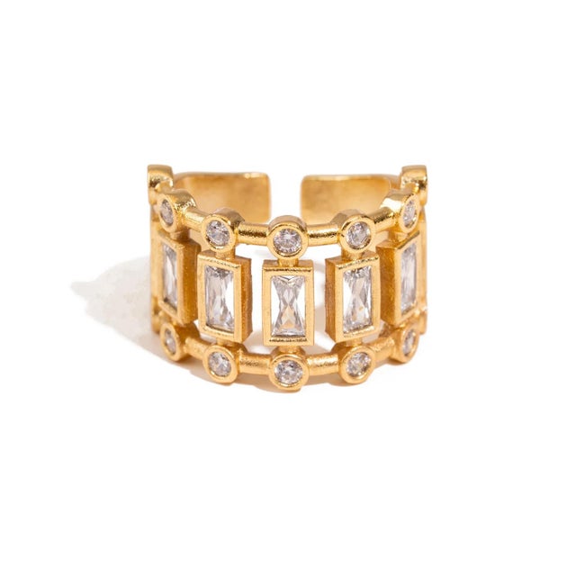 Bronze Radiant Majesty Diamond Gold Adjustable Cuff Ring, Size 8 For Sale - Image 8 of 8