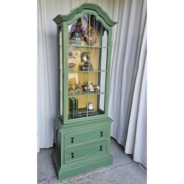 Green MCM Curio Cabinet, Display Cabinet Boho Style, 1950's #1 For Sale - Image 10 of 15