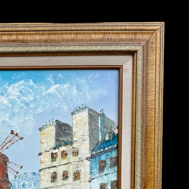 1930s Vintage Paris Cityscape Moulin Rouge Oil Painting, Large Framed 1930s Impressionist Art For Sale - Image 5 of 7